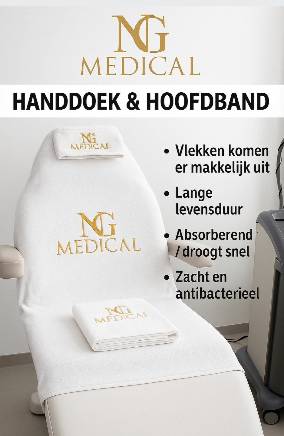 NG Medical handdoek en hoofdband – zachte antibacteriële salon set met hoge absorptie en lange levensduur behandel doeken – ideaal voor schoonheidsbehandelingen en spa’s